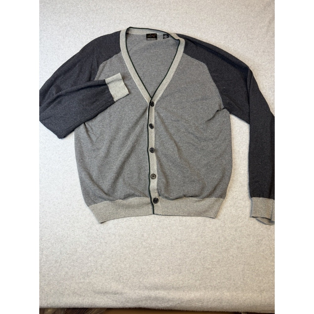 Men's Greg Norman Gray Cardigan Sz XL Merino Wool Cotton Two Toned Grandpacore